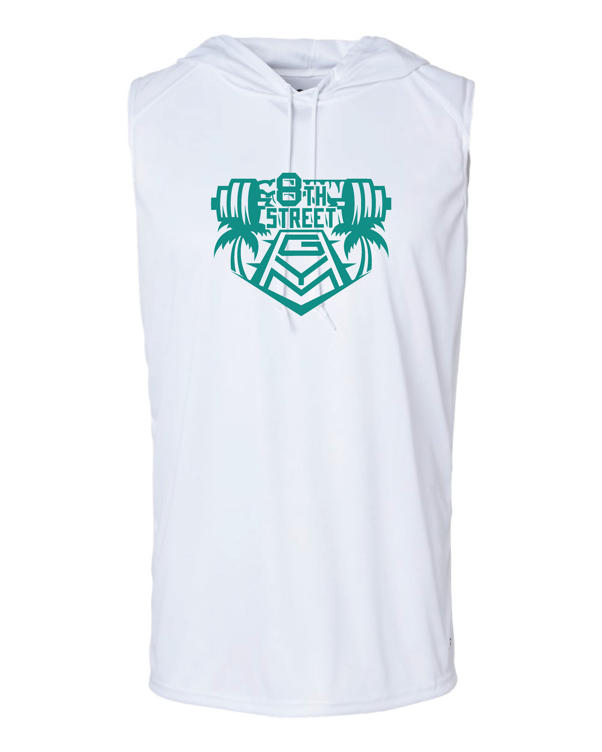 8th St Gym Sleeveless Hoodie Tee - White